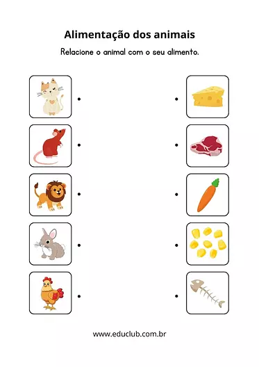 Atividade sobre alimentação dos animais | Educlub